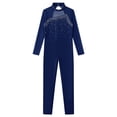 thumbnail image 2 of TiaoBug Girls Ice Skating Jumpsuit Rhinestone Mock Neck Competition Figure Skating Dancewear Navy Blue 14, 2 of 7