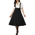 thumbnail image 2 of INSPIRE CHIC Jupe à Bretelles Taille Haute pour Femme, Lacée, Évasée, Midi, Noire, P, 2 of 5