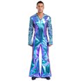 thumbnail image 1 of iiniim Men Shiny Metallic Jumpsuits 70s Disco Dance Leotards Stage Performance Costume Wide Leg Rompers Blue S, 1 of 7