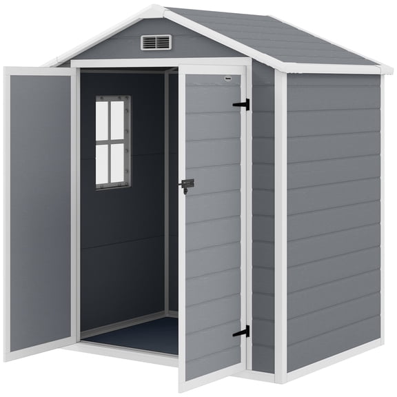 Remise de Jardin en Plastique Grise - Abri de Rangement pour Outils Verrouillable 72” x 52,8” avec Doubles Portes et Évent pour Terrasse, Cour et Jardin