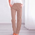thumbnail image 2 of Timegard Cotton Linen Pants for Women Elastic Waisted Drawstring Straight Leg Lounge Pants with Pockets, 2 of 6