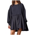 thumbnail image 1 of Womens Oversized Sweatshirt Dress Long Flowy Patchwork Pullover Tops Cute Drop Shoulder Sweatshirts Fall Long Sleeve Mini Dress Teen Girls Crewneck Solid Tunic Pleated Loose Clothing Beig, 1 of 8