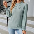 thumbnail image 2 of IROINNID en Solde Polyester T-Shirt à Manches Longues pour Femmes Confortable Col Rond Profond Uni Blouse Chemise Haut, Vert, 2 of 4