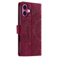 thumbnail image 3 of Étui à Rabat pour iPhone 16, Portefeuille en Cuir PU Premium avec Fleurs en Relief Totem, Porte-Cartes et Support Compatible avec iPhone 16 - Rouge, 3 of 12