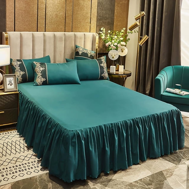 Fufafayo Luxurious Lace Bed Skirt, Solid Color Dust Proof Bed Cover, All Season Wear Resistant Bed Skirt, Full Coverage Bed Skirt for Mattress, Decorative Bed Skirt for Bedroom, Ruffled Bed Skirt