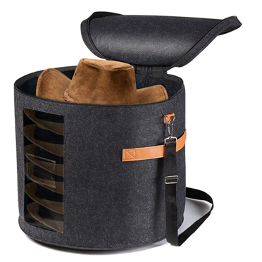 Boîte de Rangement Ronde pour Chapeaux 2X - Boîte à Chapeaux Pliable avec Couvercle pour Vêtements en Peluche et Jouets d'Animaux, Boîte de Transport Gris Foncé