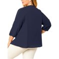 thumbnail image 3 of GRACE & GRANDEUR Women's Plus Size Tops Work Round Neck Ruffle Chiffon Blouse Office Top 4X Navy Blue, 3 of 7