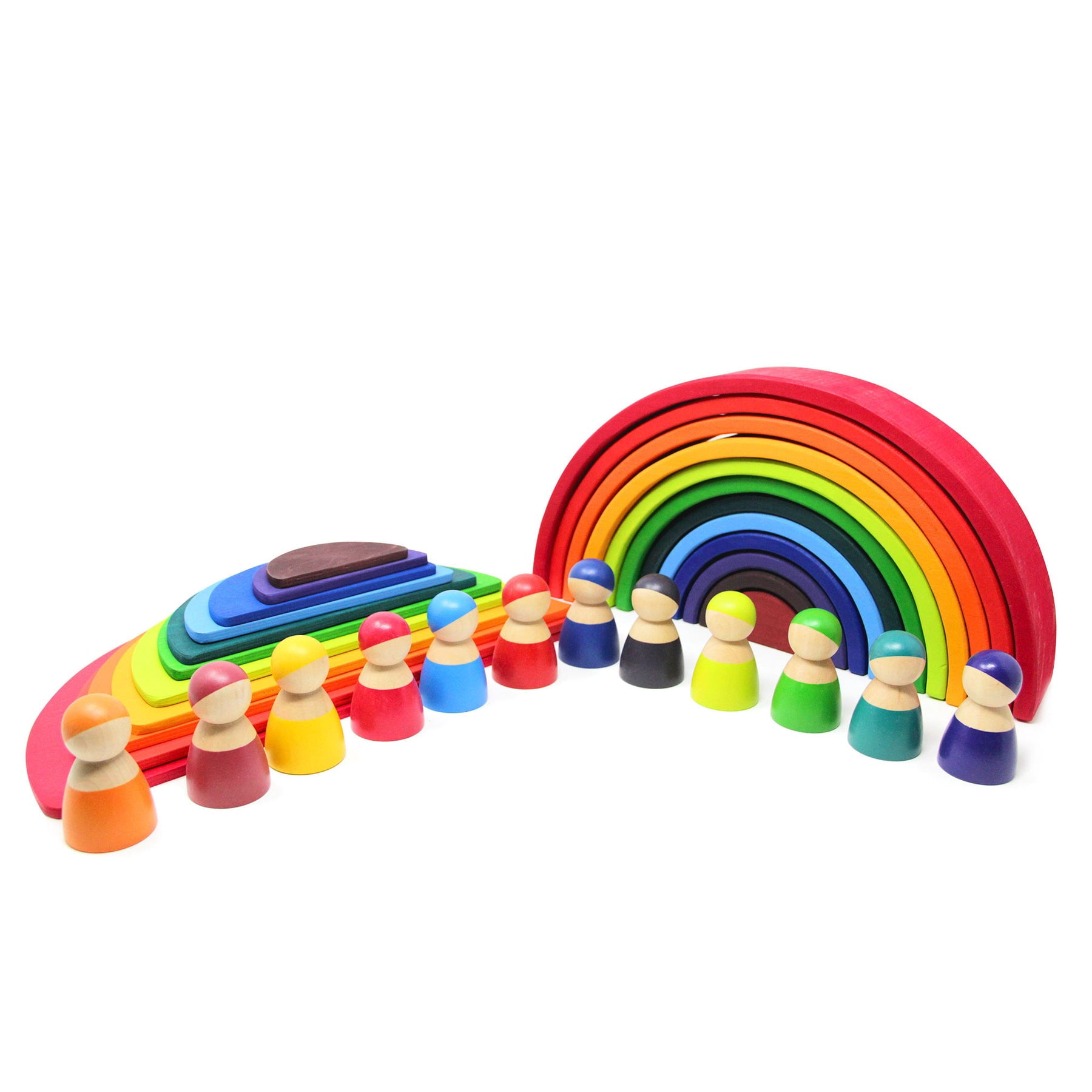 Large Wooden Rainbow Stacker Bundle, Rainbow Stacker, Peg dolls, Semi Circle, Wooden Toy, Montessori Toy, Building blocks, Stacker Set