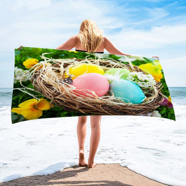 Easter Decorations Microfiber Beach Towel Super Lightweight Colorful Bath Towel Sandproof Beach Blanket Multi-Purpose Towel For Travel Swimming Pool 30x60 Inch