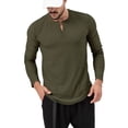 thumbnail image 2 of UKAP T-Shirts pour Hommes Col Rond Henley Chandail Manches Longues Hauts Blouse Décontractée Vert Armée m, 2 of 5