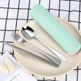 thumbnail image 4 of Portable Chopsticks Spoon Fork Set Stainless Steel Student Office Cutlery with Storage Box  Smile  Green  3Pcs, 4 of 10