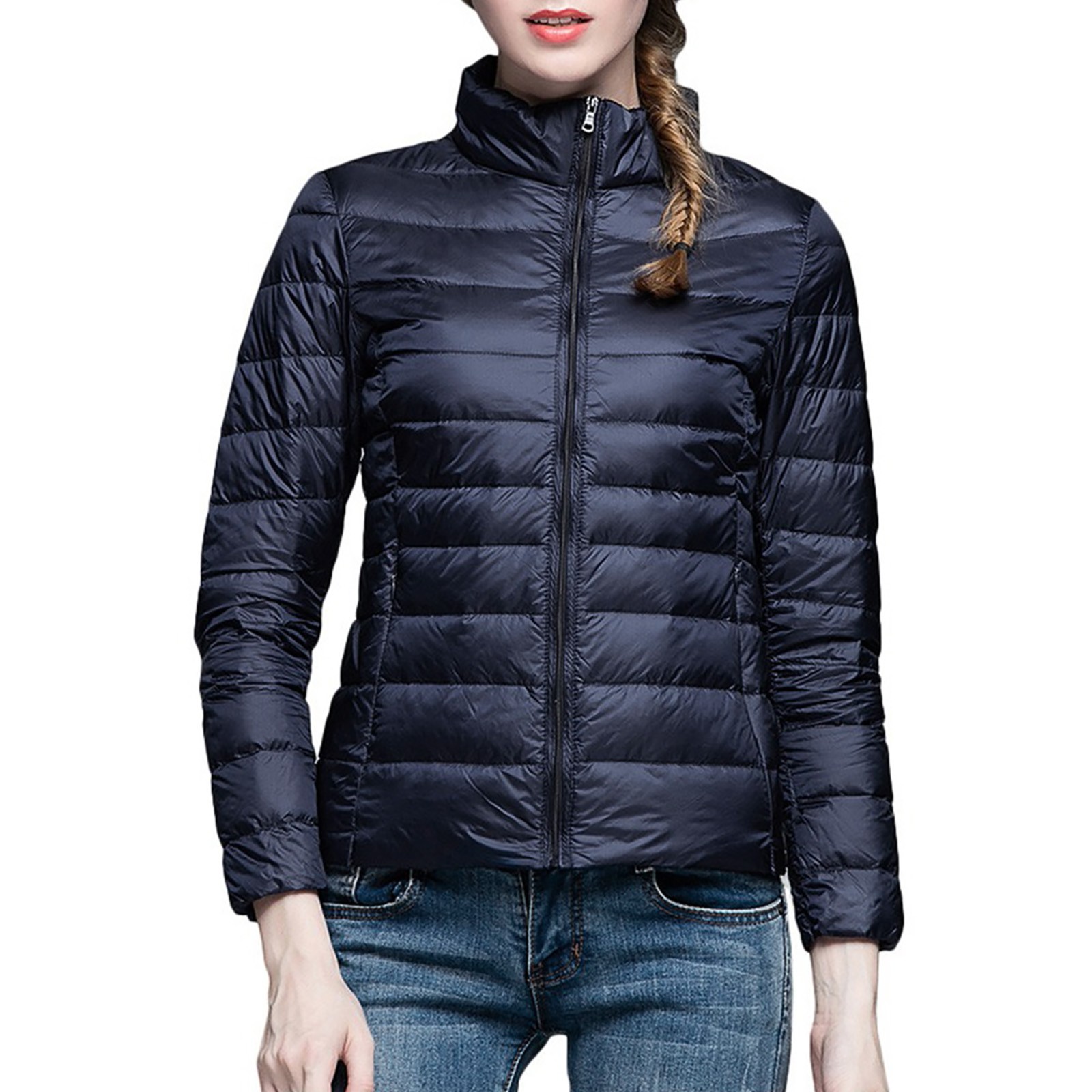 Baberdicy Cardigan Sweaters for Women Lightweight Women's Winter Thin and Light Down Coat Casual Down Coat Slim Quilted Jacket Women's Down Jackets & Parkas Navy