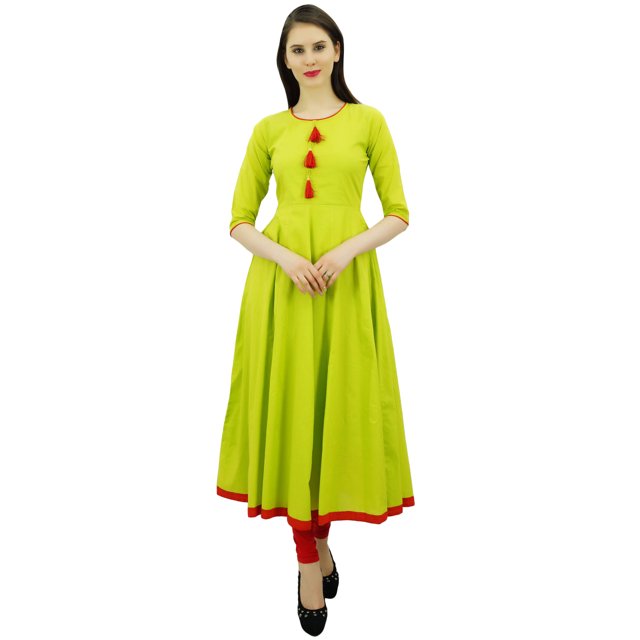 Bimba Kurti Ethnique de Designer pour Femmes, Robe Kurta Anarkali Évasée avec Pompon