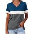 thumbnail image 1 of Yuyuzo T-Shirts pour Femmes Manches Courtes Décontractés Col en V Tops d'Été Color Block Tees Amples, 1 of 5