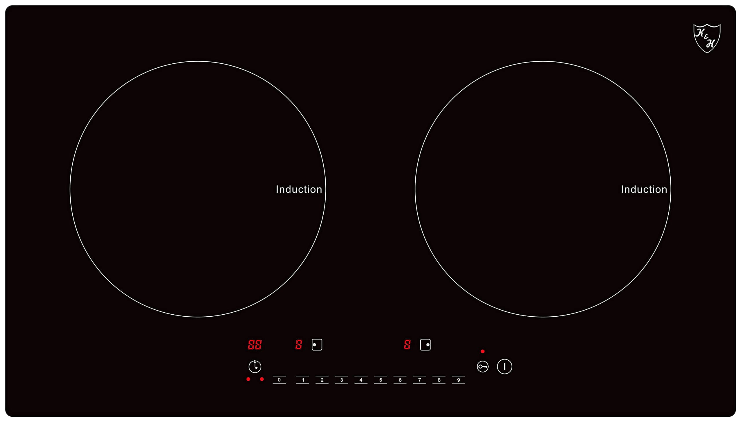 K&H 2 Burner Double Dual 24 Inch Built-in Induction Electric Stove Top Ceramic Cooktop 240V 3100W INDH-3102Hx
