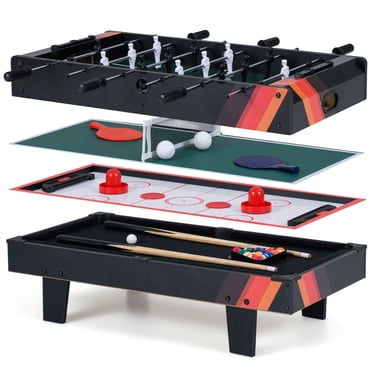 Costway Table de Jeu Multi 4 en 1 avec Plateaux Empilables de Billard, Air Hockey, Baby-Foot Noir