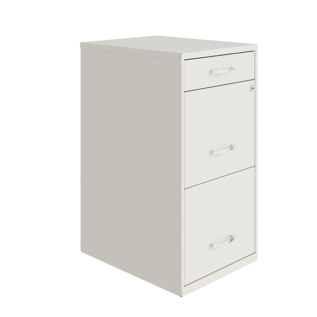 18" Deep 3 Drawer Metal Organizer File Cabinet with Pencil Drawer, Pearl White
