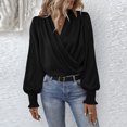 thumbnail image 2 of KIHOUT Spring Winter Womens Tops Elegant V-neck Lantern Long Sleeves Temperament Solid Color Shirt Blouse, 2 of 6