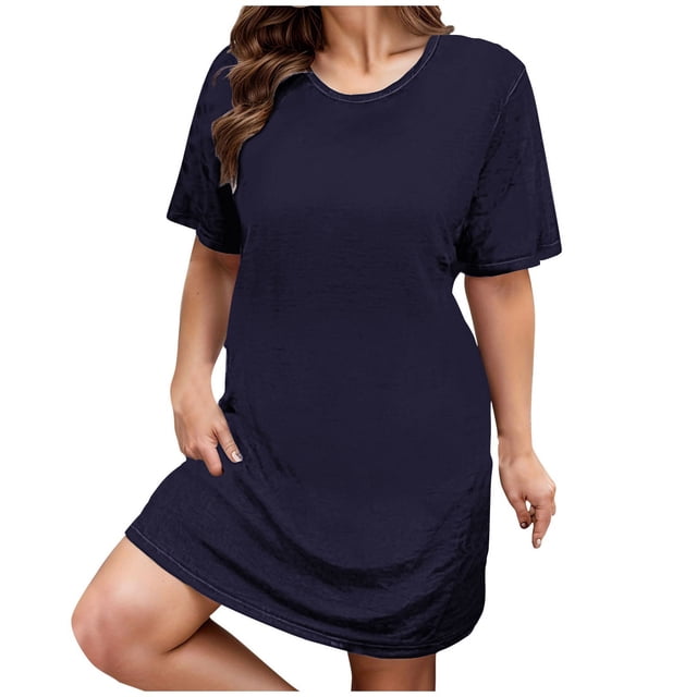 Ixbnca Robe pour Femme Grande Taille Col Rond Manches Courtes Robes T-Shirt Décontractées Amples Été Robe Courte