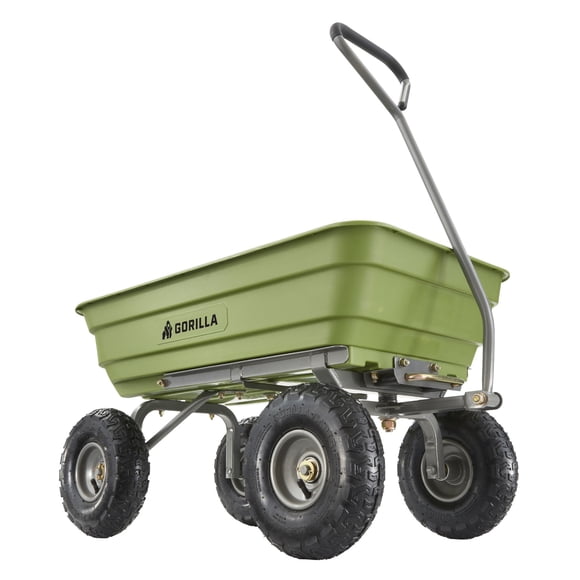 Gorilla Carts 4 Cu Ft Poly Garden Dump Cart with Quick-Release, 600 lb Capacity, Green
