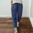 thumbnail image 2 of Yuyuzo Womens Cotton Linen Pants Drawstring High Waisted Lounge Pants Straight Leg Cropped Trousers, 2 of 5