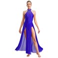 thumbnail image 1 of iefiel Robe de Danse Lyrique pour Femmes Sans Manches avec Strass Scintillants Fendue Robe Maxi Tenue de Danse de Salon Bleu G, 1 of 5
