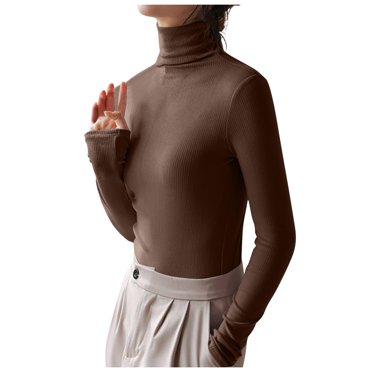 Besolor Women's Mock Turtleneck Long Sleeve Pullover Tops Slim Basic Based Layer T-Shirts Stretchy Thermal Underwear Shirts