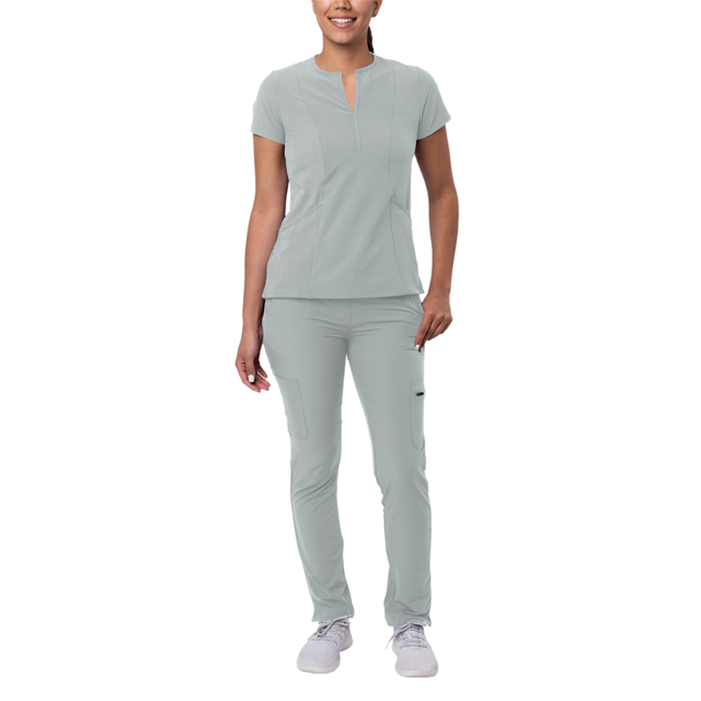 Adar Addition Go-Higher Scrub Set For Women - Notched V-Neck Scrub Top & Skinny Cargo Scrub Pants