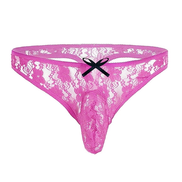 Zjloe7sa Men's Lingerie Set See Through Semi Men Lingerie Bikini T Back Underwear Floral Lace Briefs Hot Pink