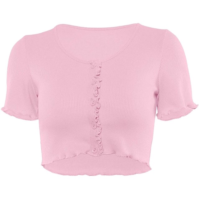 Tank Crop Tops Y2K Women Button Knitted Short Sleeve - Pink