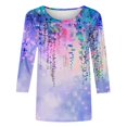 thumbnail image 4 of Babysbule T-Shirt d'Été à Manches 3/4 pour Femmes, Col Rond, Coupe Ample, Tunique Florale Mode 2025, 4 of 4
