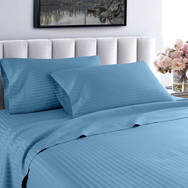 EIGTHTAIL Fresh Linen Collection 600 Thread Count Hotel Striped 100% Egyptian Quality Cotton Deep Pocket Sheet Set (King Gray)