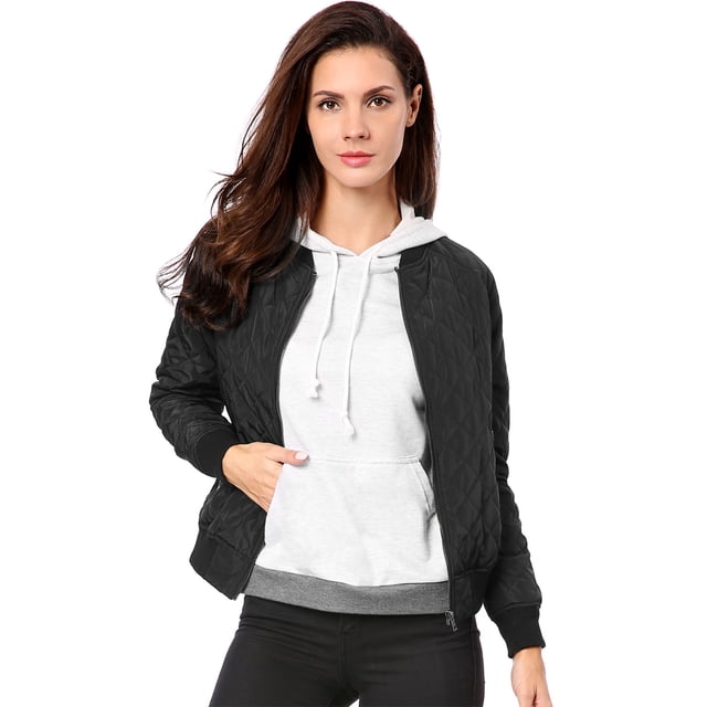 INSPIRE CHIC Vestes Matelassées pour Femmes Col Montant Fermeture Éclair Manches Raglan Blouson Bomber