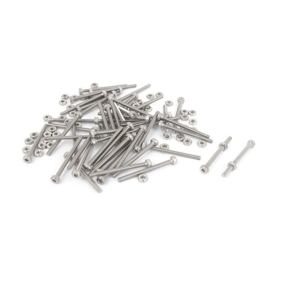 Unique Bargains M2x25mm Stainless Steel Hex Socket Head Knurled Cap Screws Bolts Nut Set 50Pcs