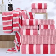 Vacemry Velvet Bath Towel Set, 8-Piece Flannel Striped Towels Washcloths and Hand Towels, Soft Absorbent Quick-Dry Bathroom Towels for Guest Bath Spa Gym Pool Beach