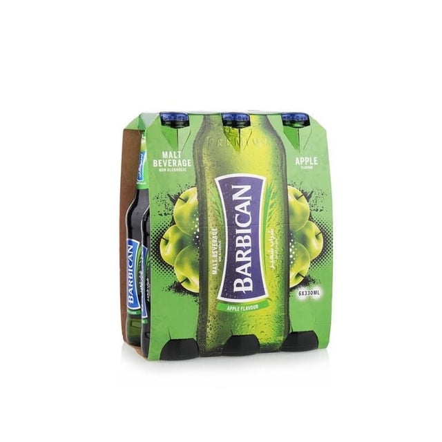 Barbican Malt aux Pommes, Lot de 6, Bouteilles de Boisson Maltée Sans Alcool de 330 ml avec Saveur de Pomme Croustillante, Emballées dans un Étui en Carton Vert Présentant des Pommes Vertes et la Marque Barbican, Convenant aux Rafraîchissements à Froid.