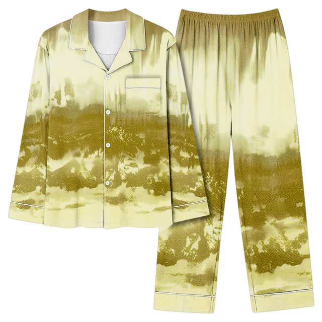 MeetoTime Pyjama d'Automne pour Femme, Ensemble 2 Pcs, Haut à Manches Longues Boutonné et Pantalon, Tenue de Nuit