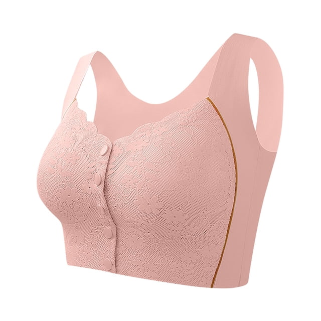 Timegard Front Closure Bras for Women Flower Lace Wireless Full Coverage Back Smoothing Comfortable Bra