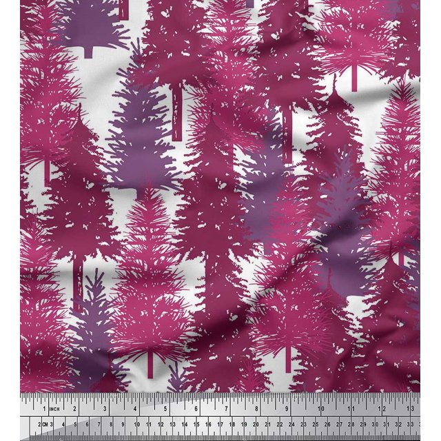 Soimoi Satin Silk Fabric Cedar Tree Print Fabric by the Yard 42 Inch Wide