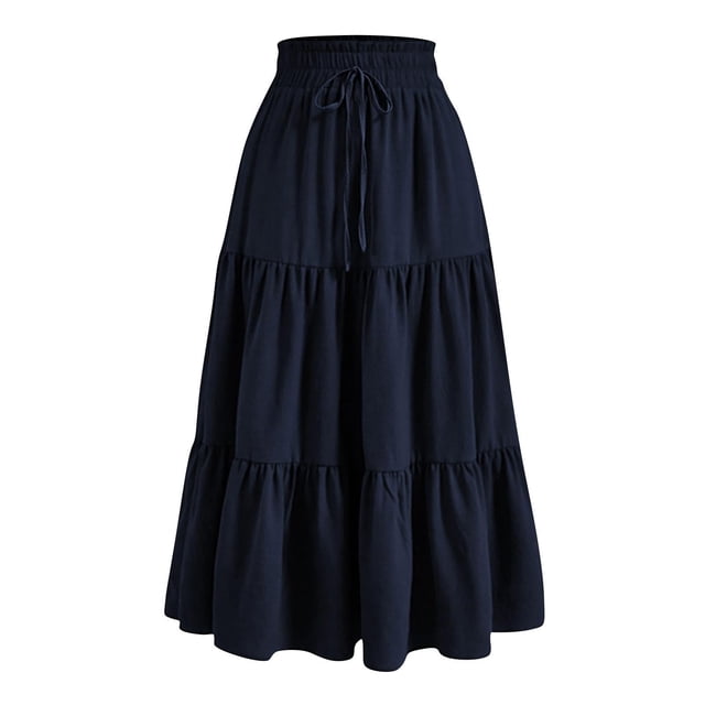 Besolor Maxi Skirts for Women 2025 Summer Elastic Waist Drawstring Ruffle Tiered a Line Flowy Beach Long Skirt