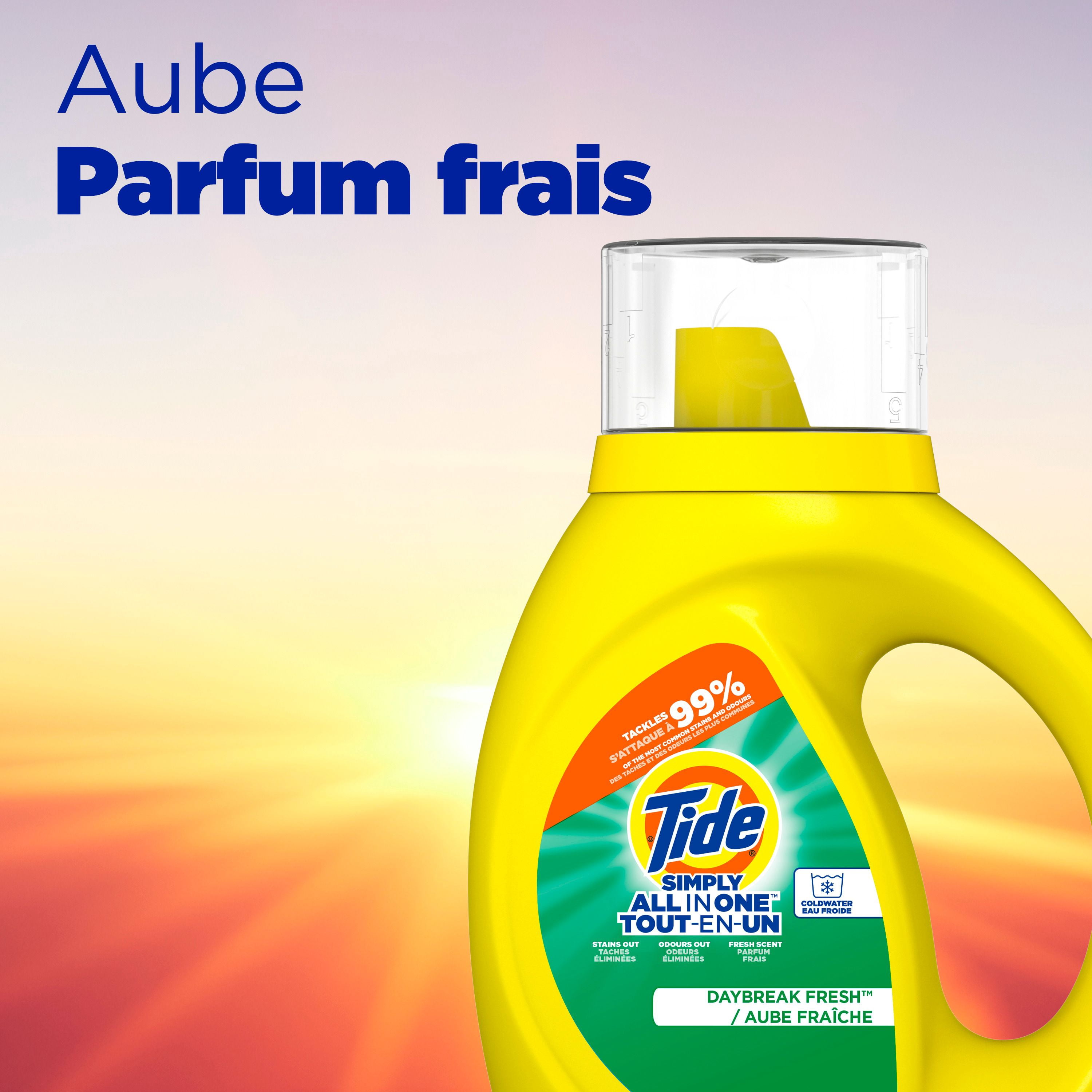 Tide Simply Détergent à Lessive Liquide Tout en un, Parfum Aube Fraîche, 946 ml, 24 Brassées