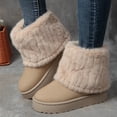 thumbnail image 3 of Bottes de Neige Mi-Mollet à Revers Duveteux pour Femmes 2025 Mode en Suède Bout Rond Plateforme Plates Talon Bas Bottines Courtes d'Hiver, 3 of 6