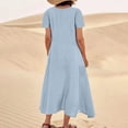 thumbnail image 4 of Pisexur Robes pour Femmes Couleur Unie Robes en Coton et Lin Manches Courtes Col Rond Robes Maxi Été Décontracté Coupe Ample Robe de Plage Mode Fluide Robe d'Été pour Vacances et Congés avec Poches, 4 of 6