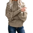 thumbnail image 2 of Ladies Mid Neck Sweater Puffy Sleeve Sweater for Women Loose Long Sleeve Knit Mens Christmas Sweaters Solid Color Sweater Pullover Patterned Quarter Zip Top, 2 of 6