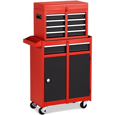Costway 2 in 1 Tool Chest & Cabinet with 5 Sliding Drawers Rolling Garage Box Organizer