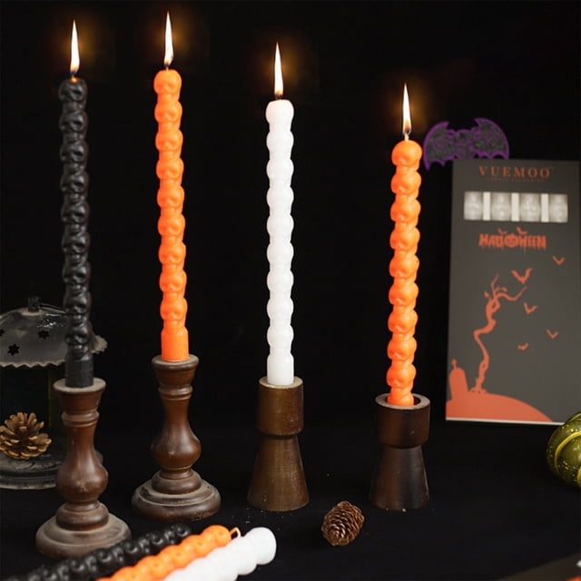 4PCS Halloween Candles Taper Candles Halloween Taper Candles Ghost Candles Skeleton Taper Candles Long Halloween Wax Candles Gothic Skull Candle Decor Creepy Skeleton-Shaped Candles