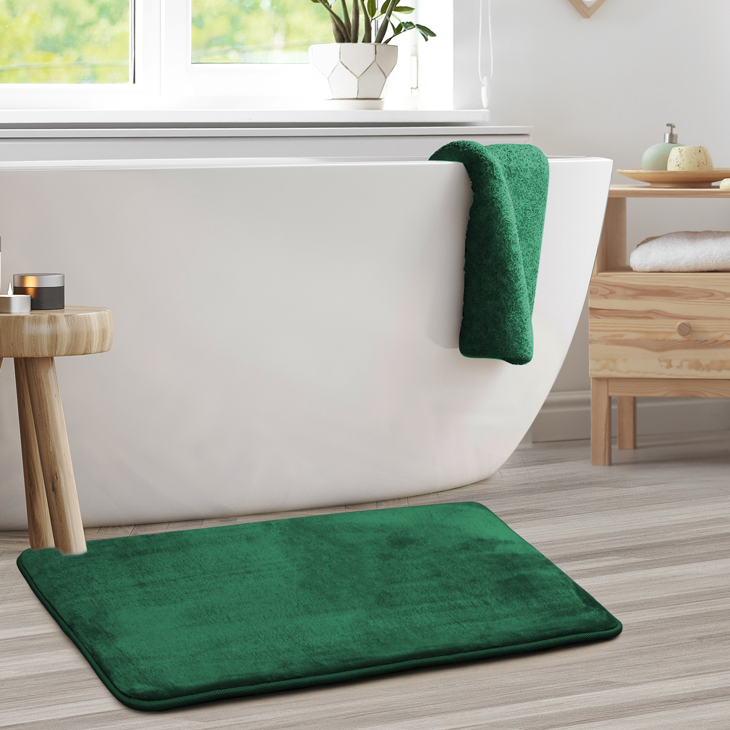 1 Large Clara Clark Bath Mat Bathroom Rug - Absorbent Memory Foam Bath Rugs - Non-Slip, Thick, Cozy Velvet Feel Microfiber Bathrug, Plush Shower, Toilet- Floor Bathmats Carpet - Hunter Green - 20"x32"