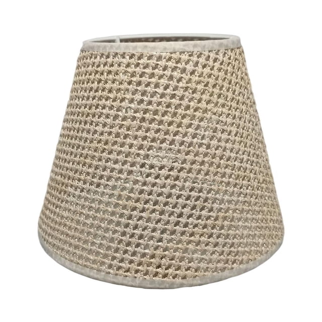 Rattan Lamp Shade Woven Lampshade for Table Lamp Chandelier Ceiling Rose Gold. A hand-woven rattan lampshade with a tapered design featuring a bottom diameter of 23cm and top diameter of 13cm. The natural woven texture adds a rustic and modern touch, suitable for pendant lights, wall lamps, floor lamps, ceiling lamps, and home decor. Designed for E27 bulb compatibility, it offers easy installation with an open-style bottom for convenient bulb changes.