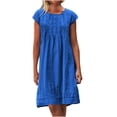thumbnail image 1 of DPTALR Women's Cotton And Linen Crewneck Loose Short Sleeve Solid Mini Dress, 1 of 8
