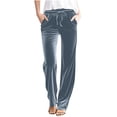 thumbnail image 1 of Plebaso Womens Velvet Pants Elastic Waist Drawstring Lounge Pants Straight Leg Trousers with Pockets, 1 of 5